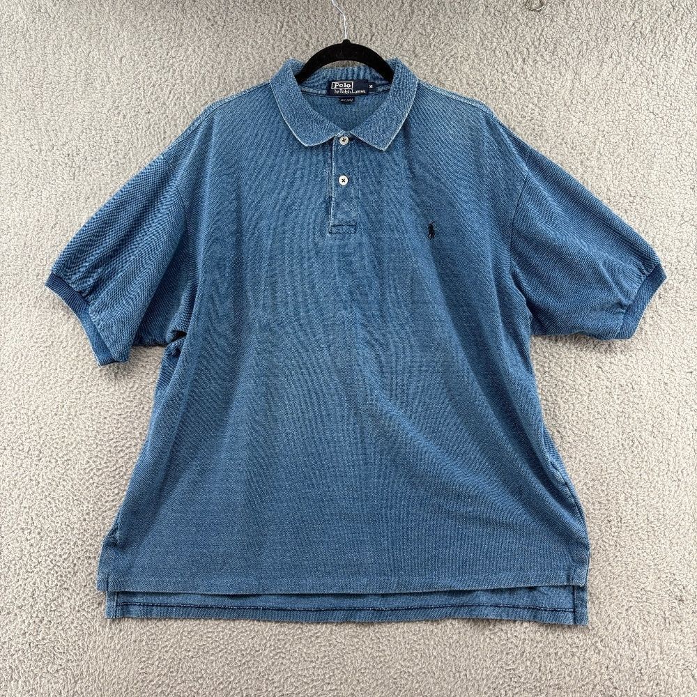 Vintage Ralph Lauren Blue Cotton Polo Shirt - Size XL Made in USA